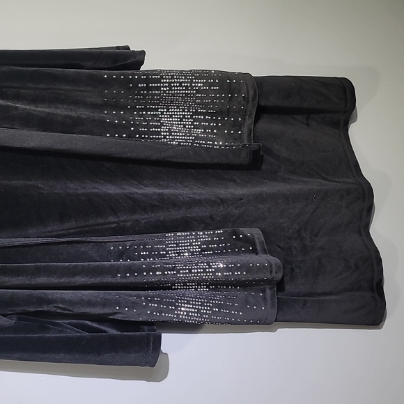 Roamans 90's Velvet Velour 1 Piece Jacket Stretch Evening Sequin Black Dress - Picture 2 of 9
